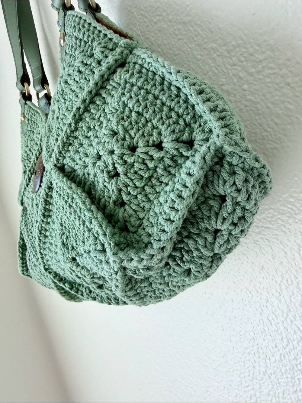 Patricia Nash Marti Diamond Crochet Shoulder Bag Sage Green Cotton | Leather - Picture 6 of 14